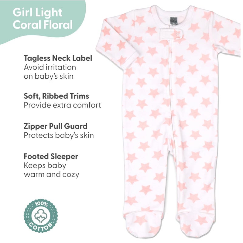 The Peanut Shell The Peanutshell Baby Sleepers for Girls 3-Pack - 3-6 Months Clothes, Soft Cotton Baby Girl Footed Pajamas, Infants Clothes Gift Set - Flower Pink - Image 2